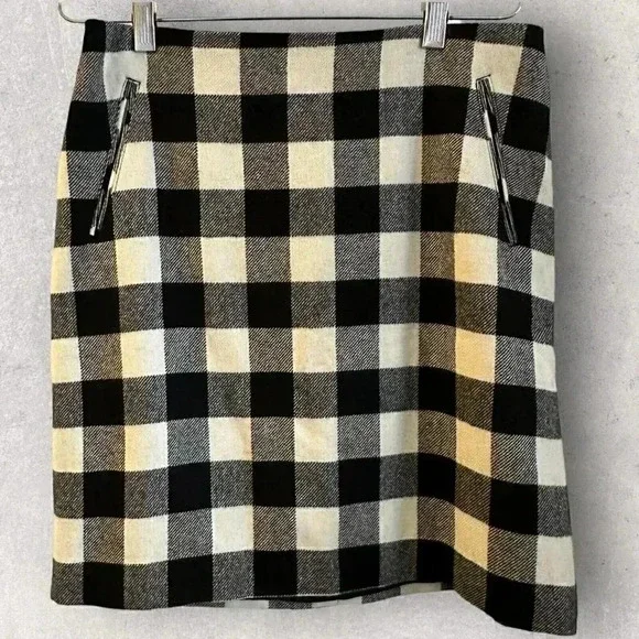 TALBOTS NWT $99 Black White Buffalo Plaid Lined Wool Blend Skirt Women's Size 8 - Picture 3 of 12